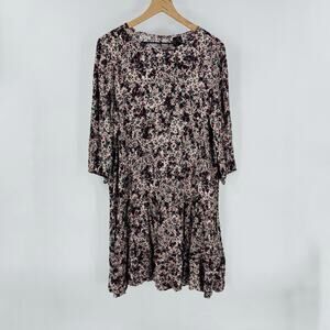 Vero Moda Floral Print Drop Waist Dress Long Sleeve Size L Large Fall Romantic
